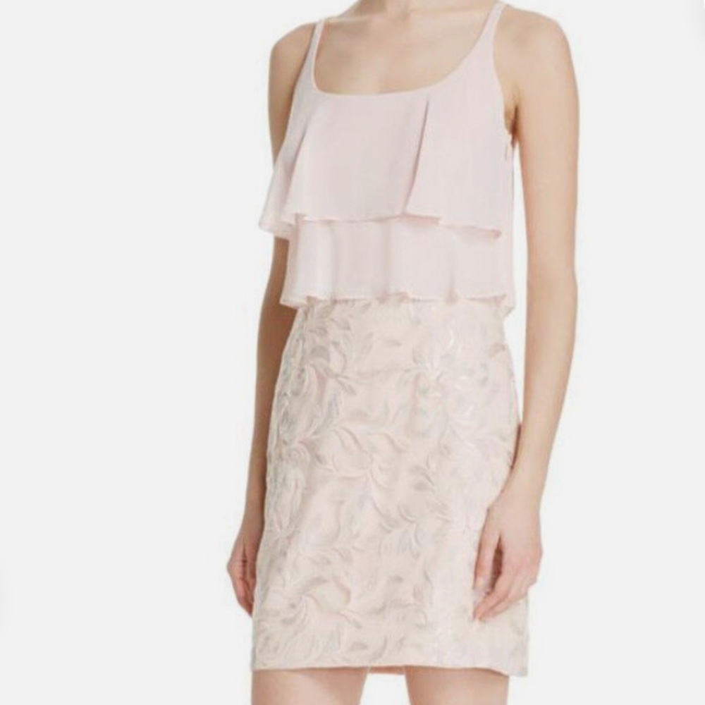 AQUA Blush Pink Tiered Ruffle Embroidered Sequin Party Dress - Size 2